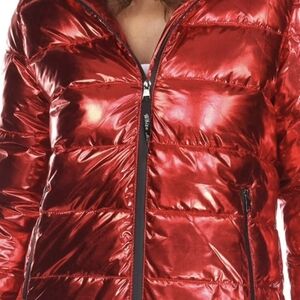 Whitemark Shiny Red Metallic Puffer Jacket L Lk New